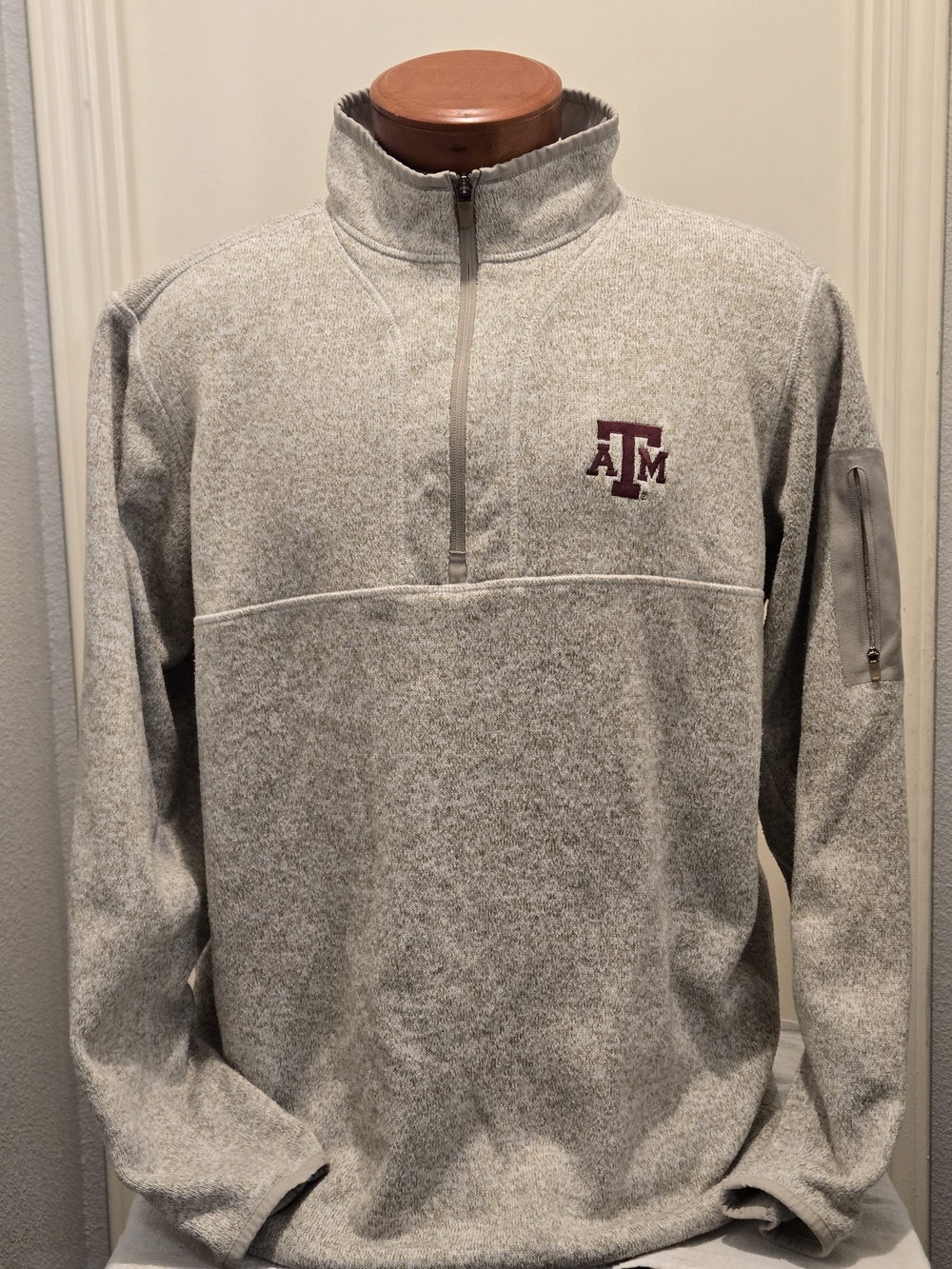 Antigua,Texas A&M, Light Heather Gray Quarter-Zip Pullover,XL